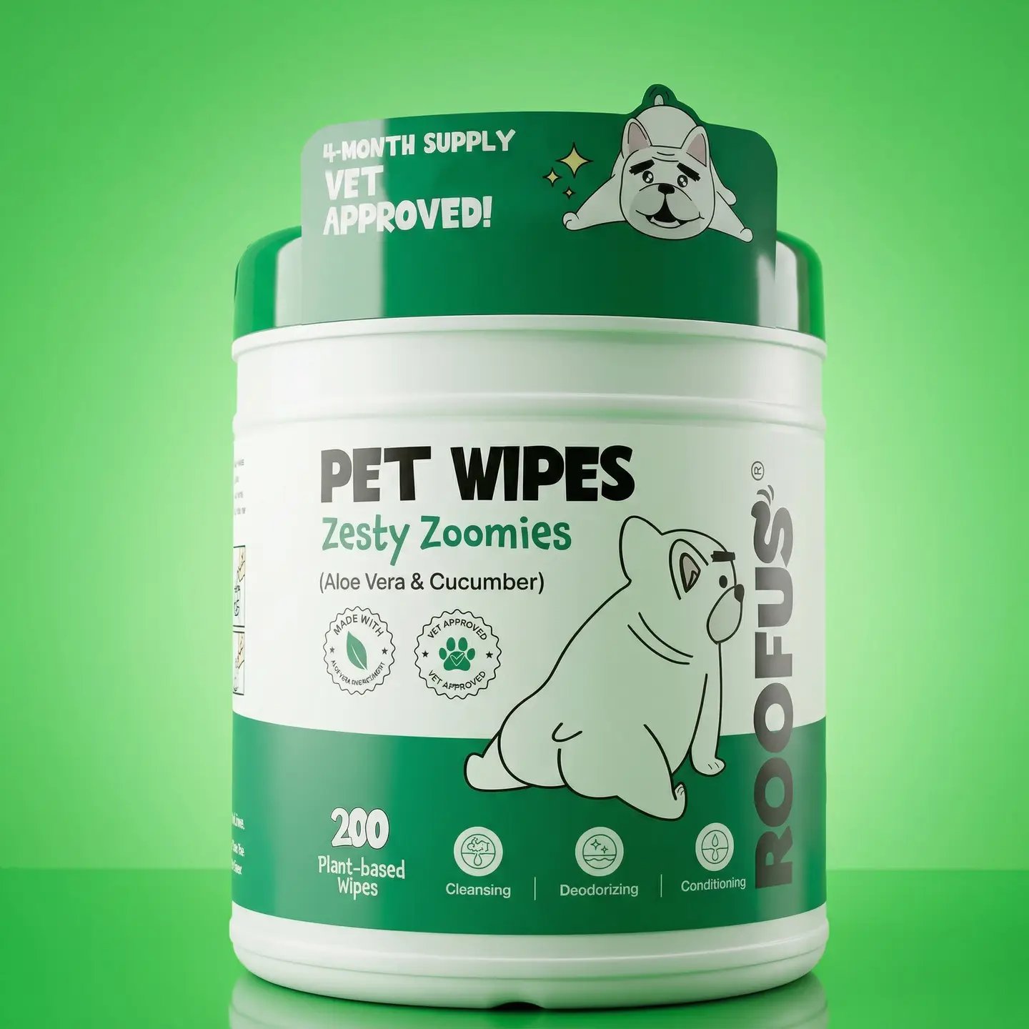 Dog Grooming Wipes — Hydrating Aloe & Cucumber | 200 Xl